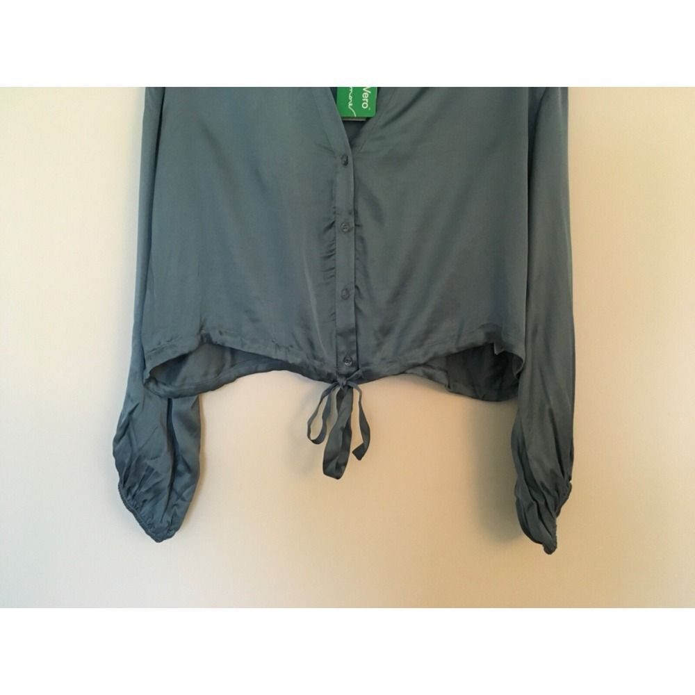 GUESS Womens Long Sleeve Sasha Top Button Up Blouse Sz L Cyclone Blue Tie $89 - Picture 6 of 15
